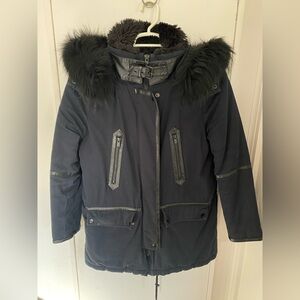 SOLD🐑🦝The Kooples Raccoon Leather Trim Padded Parka